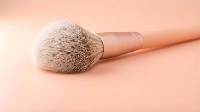 Soft Makeup Brush for Powder Application on a Minimalist Peach Background