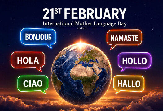 Celebrate international mother language day with hello in different languages around globe illustration