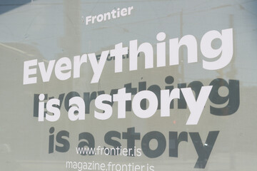 Fototapeta premium vinyl window sign at Frontier, a design agency, located at 2208 Dundas St W, Toronto