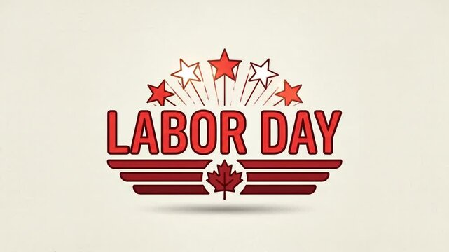 Labor Day graphic with stars and maple leaf on cream background
