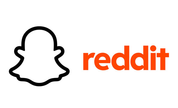 Snapchat and reddit brand symbols paired for messaging and online community editorial.