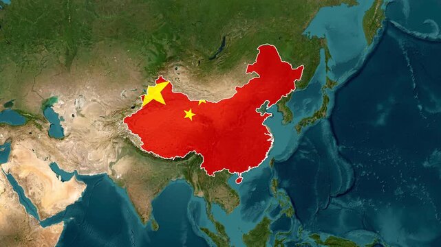 China Country Map Zoom Animation with Flag on World Globe