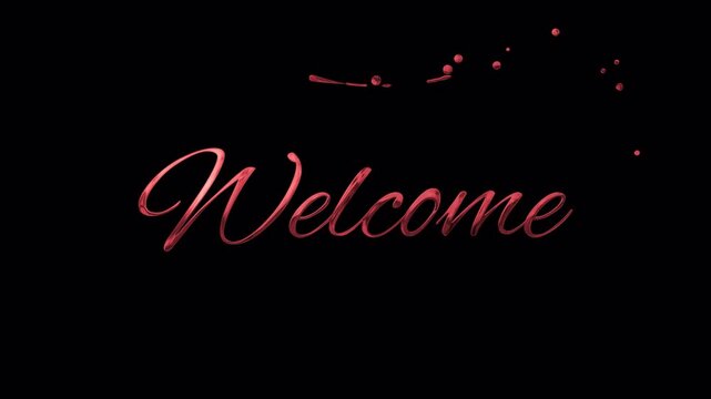Elegant 3D red metallic cursive Welcome text animation with Thank You For Joining Us message on black background for vfx and transparent alpha channel overlays