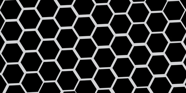 Black and white geometric hexagon pattern background with light gray seamless honeycomb grid line design for tech and modern backdrop