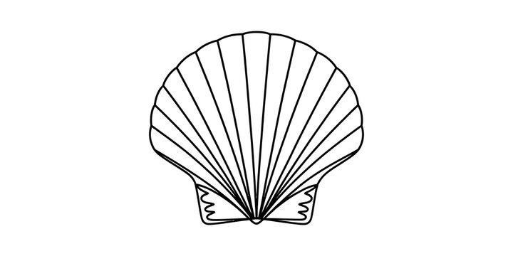 Scallop shell icon, simple black outline style, vector illustration of a seashell