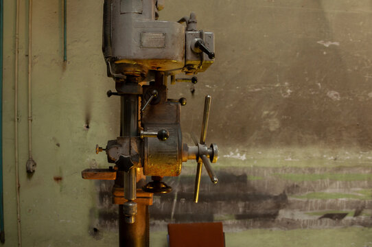 Abandoned old industrial textile research institute with laboratory chemistry glass, machinery workshop and factory hall