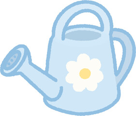Light blue watering can with flower pattern vector illustration, gardening concept © 예주 김
