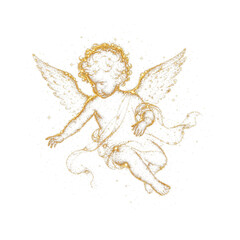 Naklejka premium Golden glitter angel silhouette PNG on a transparent background.