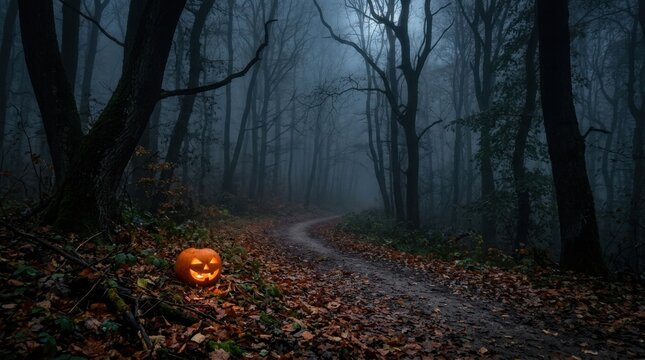 Eerie Dirt Trail in Spooky Dark Woods