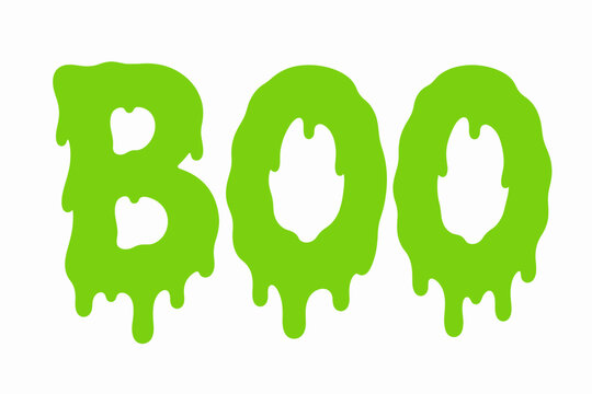 Green Slime Boo Halloween Text Flat Vector Dripping Lettering Isolated on White Background