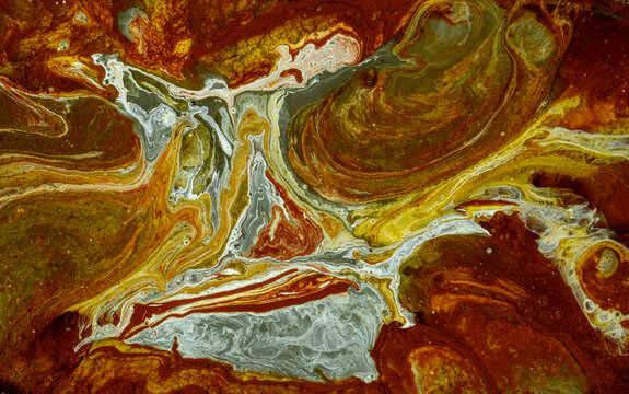 fluid art painting, created using acrylic paint and oil, a marbling effect with colorful bubbles and swirls