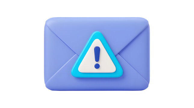 3d render of a blue envelope icon with a warning sign, representing an important or flagged email notification, isolated on transparent background