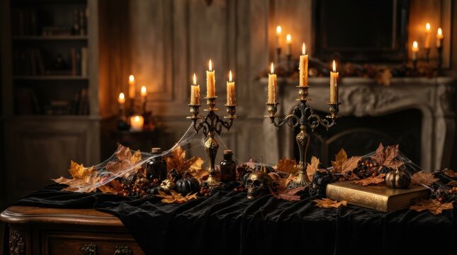 Gothic Dining Room Table Decorated with Candlesticks
