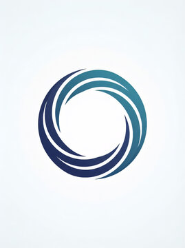 Modern abstract circular logo featuring smooth swirling curves forming a dynamic spiral shape in blue and teal tones. Clean and elegant design with a white background, suitable for technology, busines