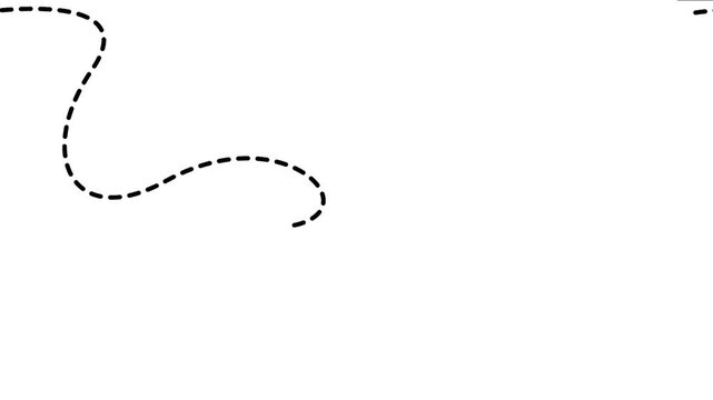 Black dashed curved line loop animation flight path stroke isolated on white background