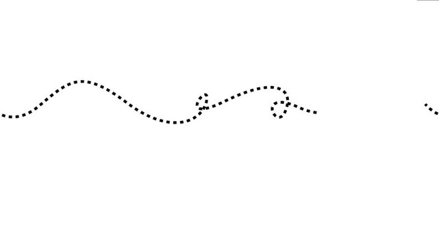 Black dashed continuous swirl line animation loop wave motion white background