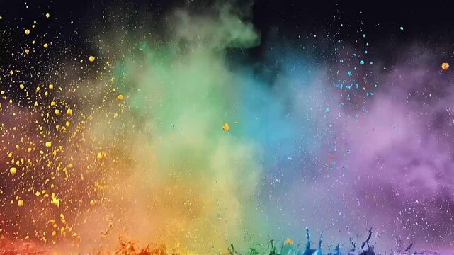 Colorful paint explosion splash motion graphics footage on black background loop
