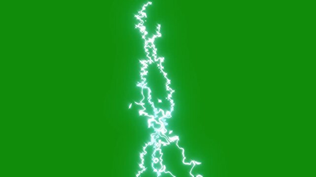 bright white lightning flash strike in dark stormy night sky with electric thunder arcs glowing shockwaves comic action bursts and energy effect overlay on green background 4k resolution