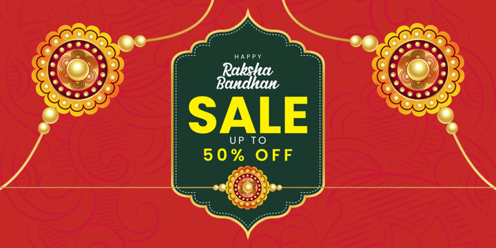 Raksha Bandhan Sale Promotional Banner with Traditional Rakhi Ornament