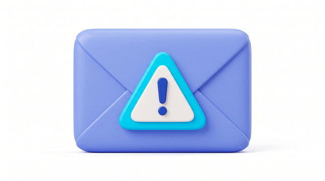 3d render of a blue envelope icon with a warning sign, representing an important or suspicious email notification, isolated on white background