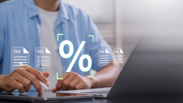 Digital Tax Management for Online Accounting and Financial Compliance, Business Technology Concept for Tax Filing, Percentage Calculation, Finance Automation, Reporting, and Enterprise Planning