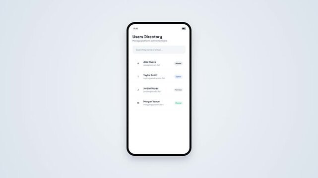 Users Directory Search List Mobile UI Screen Animation
