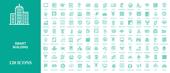 Smart building and modern urban infrastructure icon set featuring one hundred twenty thin line symbols for architectural and property management applications © Hafiz