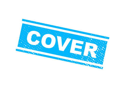Blue cover stamp with distressed edges and word cover illustration