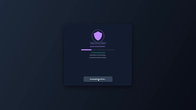 Vault Encryption Security Interface Screen with Shield Icon and Verification Checkmarks for Cybersecurity Application UI Design, 4K Motion Graphic