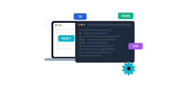 Coding IDE Window React Node TypeScript Vector UI Animation for Software Developer