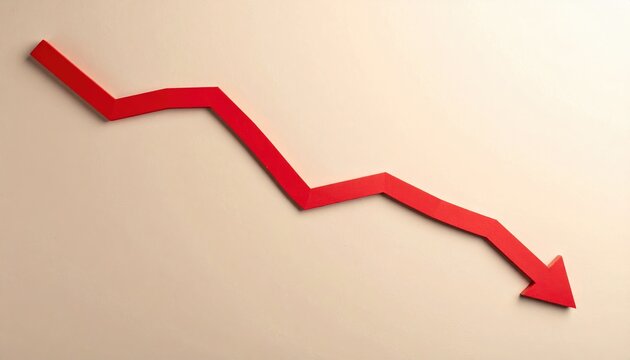 Minimal red downward curve on pale background, clean economic decline concept