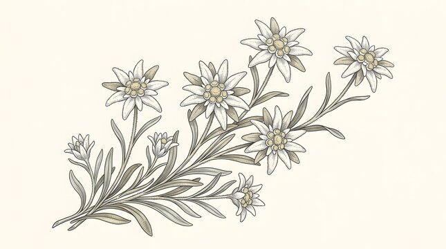 Vintage Edelweiss Botanical Illustration Alpine Flower Vector