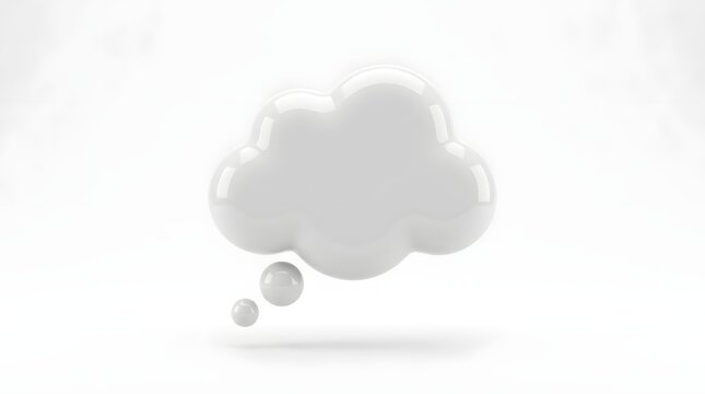 White glossy 3d thought bubble icon isolated on bright studio background for digital idea.