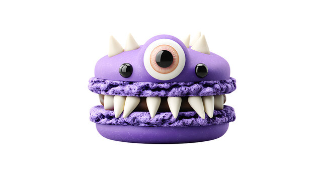 Purple monster macaron with sharp teeth