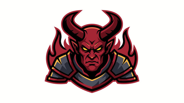Red Devil Demon Warrior Mascot Esports Gaming Logo Vector