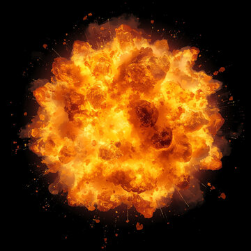 Explosion of Fiery Debris and Smoke Expanding Rapidly Outward