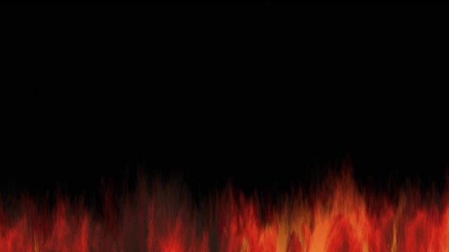 Animated flames rising against a black background, creating a dramatic fire effect for energy, danger, destruction, and cinematic transition