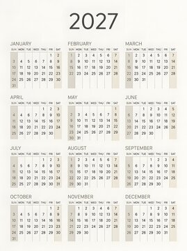 2027 Year Calendar Minimalist Design