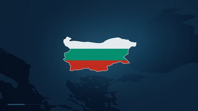 Digital map footage zooming in to highlight the city of Ruse in Bulgaria, Europe, with a location pin and geographic locator displayed