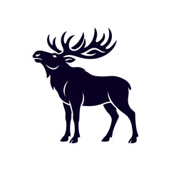 Fototapeta premium Deer Silhouette Vector Illustration Isolated Wildlife Animal with Antlers, Stag or Reindeer in Black and White, Nature Mammal Drawing for Christmas and Outdoor Themes