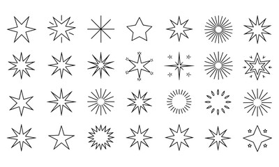 Obraz premium Starburst decorative sparkle and sunburst outline icons set featuring radiant geometric star shapes collection