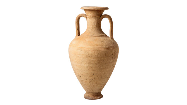 Ancient greek terracotta clay amphora vase isolated on transparent background