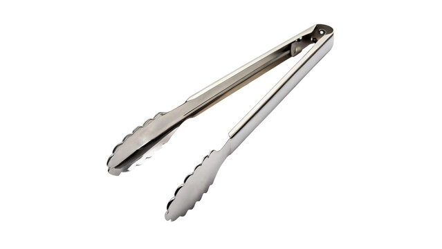Stainless steel kitchen cooking tongs tool isolated on transparent background