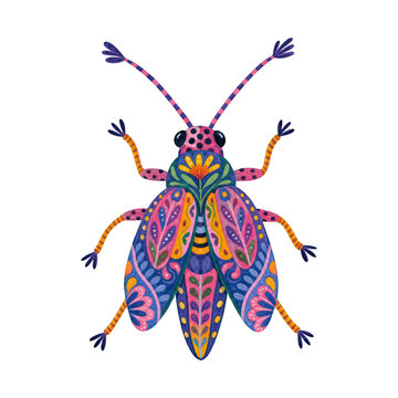 Colorful beetle illustration PNG with intricate patterns on transparent background.
