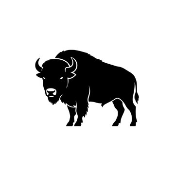 Bison silhouette vector, black bull icon, outline illustration, profile side view, stamp design, logo graphic, nature symbol