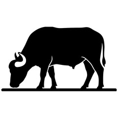 Silhouette of Grazing Bovine, Farm Cow Vector Illustration, Black Farm Animal Graphic