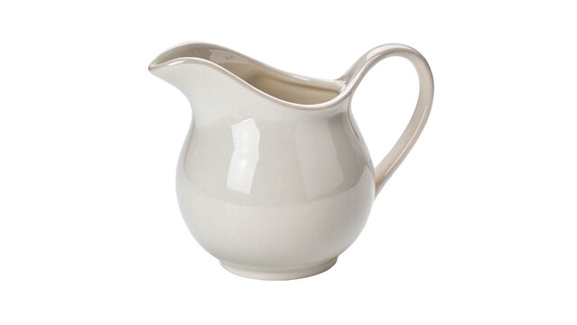 Classic empty white ceramic milk jug creamer isolated on transparent background