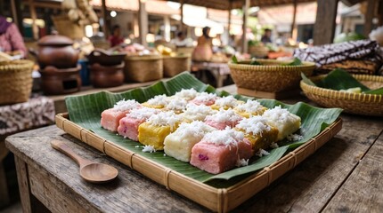 Obraz premium Traditional Indonesian Getuk Cassava Cake with Grated Coconut
