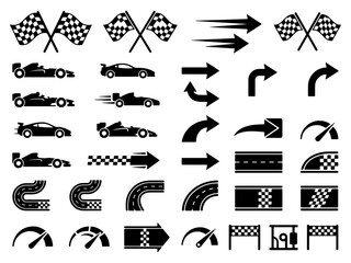 Fototapeta premium Automotive racing icons and directional navigation arrows set for competitive car sport applications.