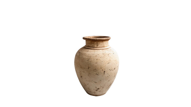 Ancient vintage terracotta clay amphora vase pot isolated on transparent background